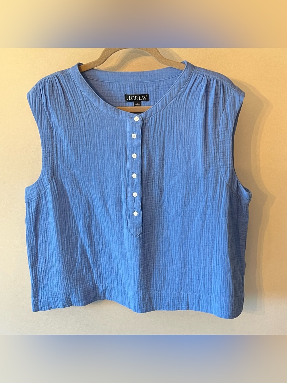 J.Crew Cora Soft Sleeveless Button Henley Top Blue EauC Sz Large - Picture 3 of 8